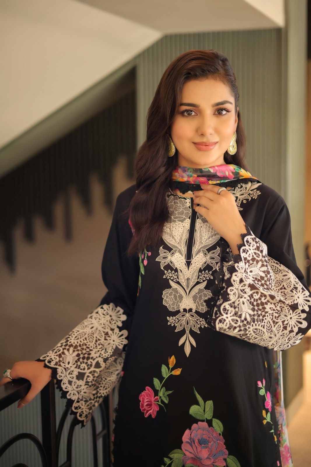 Aneela Luxury Shamoz Silk Digital Print 3-Piece Suit with Heavy Embroidery