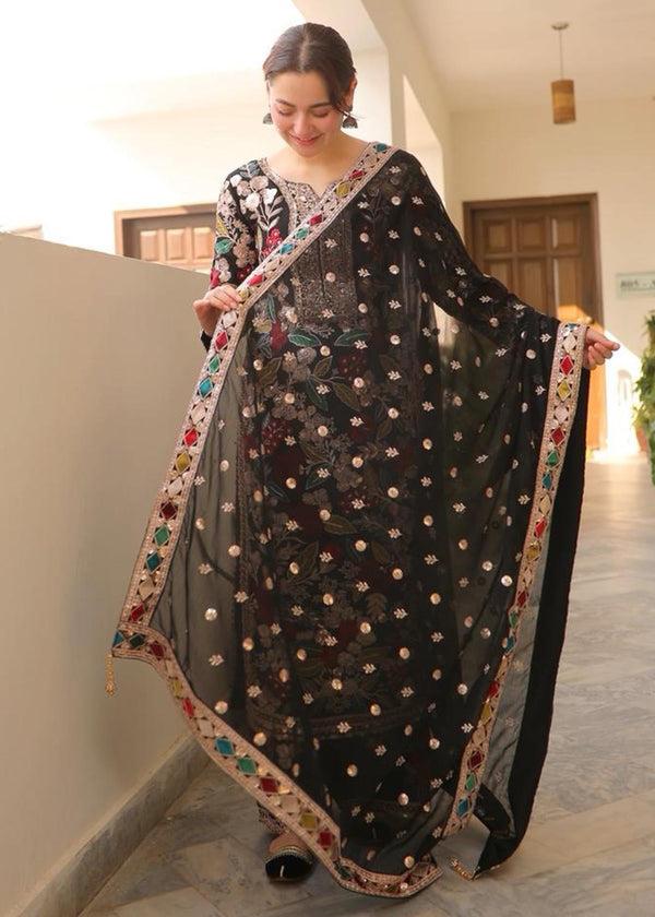3PC Embroidered Chiffon Suit with Embroidered Back
