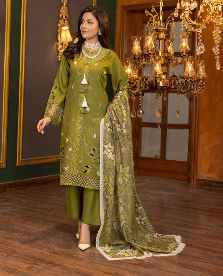 Full Heavy Laser-Cut Embroidery with Soft Pashmina Shawl