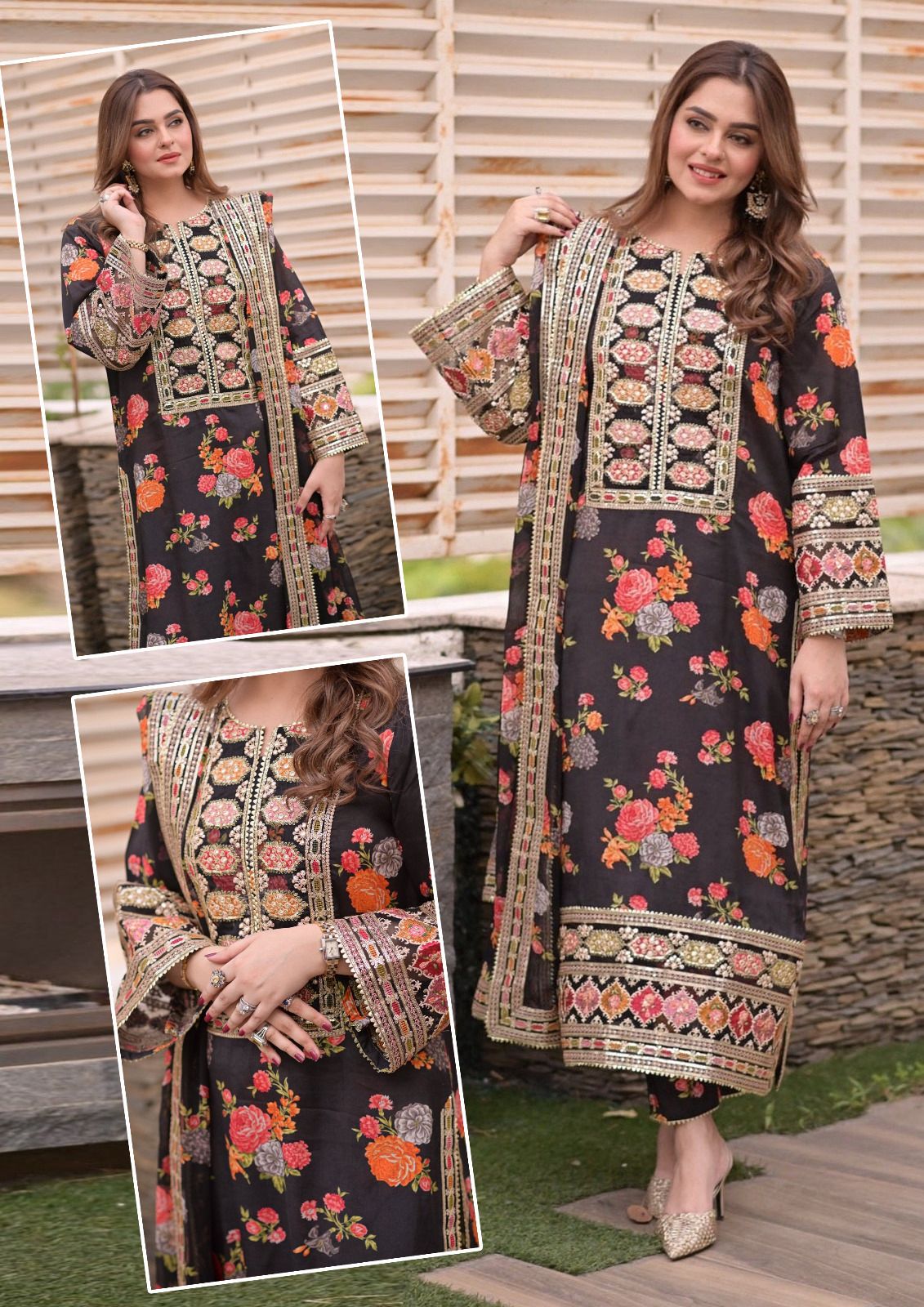 Luxury 3-Piece Unstitched Embroidered Ensemble