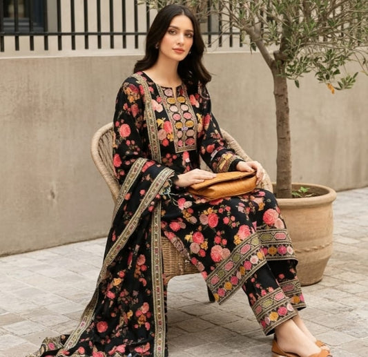 Luxury 3-Piece Unstitched Embroidered Ensemble