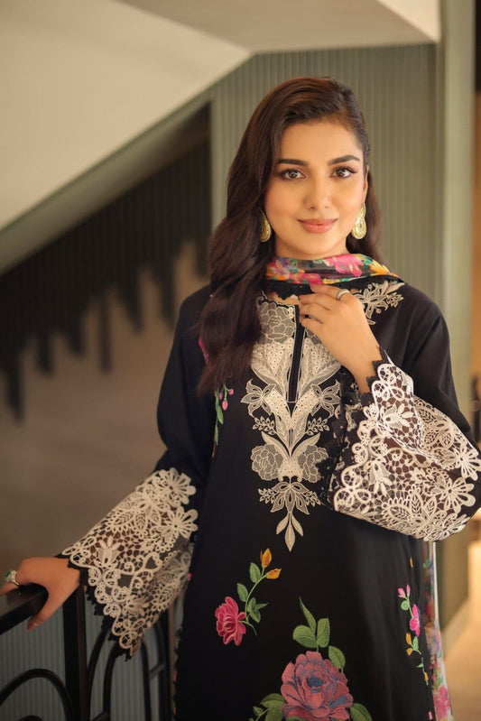 Aneela Luxury Shamoz Silk Digital Print 3-Piece Suit with Heavy Embroidery