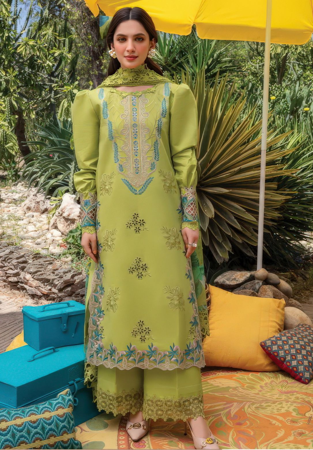 Dhanak Embroidered Suit with Printed Pashmina Wool Shawl (3-Piece Winter Collection)