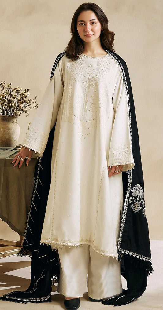 Heavy Embroidered Dhanak Suit with Matching Embroidered Shawl