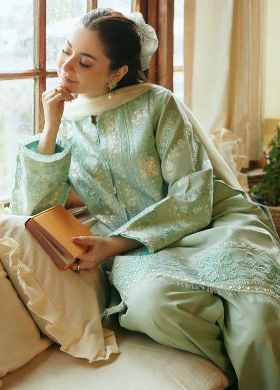 SAJJAL ALI X SAPPHIRE 💎: 3PC Heavy Embroidered Air-Jet Dhanak Winter 2025/26 Collection