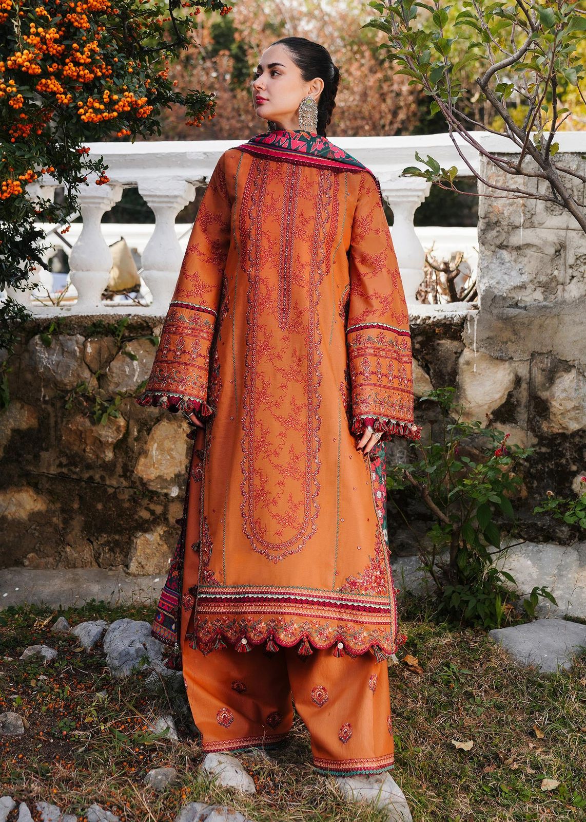 Hussain Rehar Premium Dhanak 3PC Heavy Embroidered Suit with Pashmina Shawl