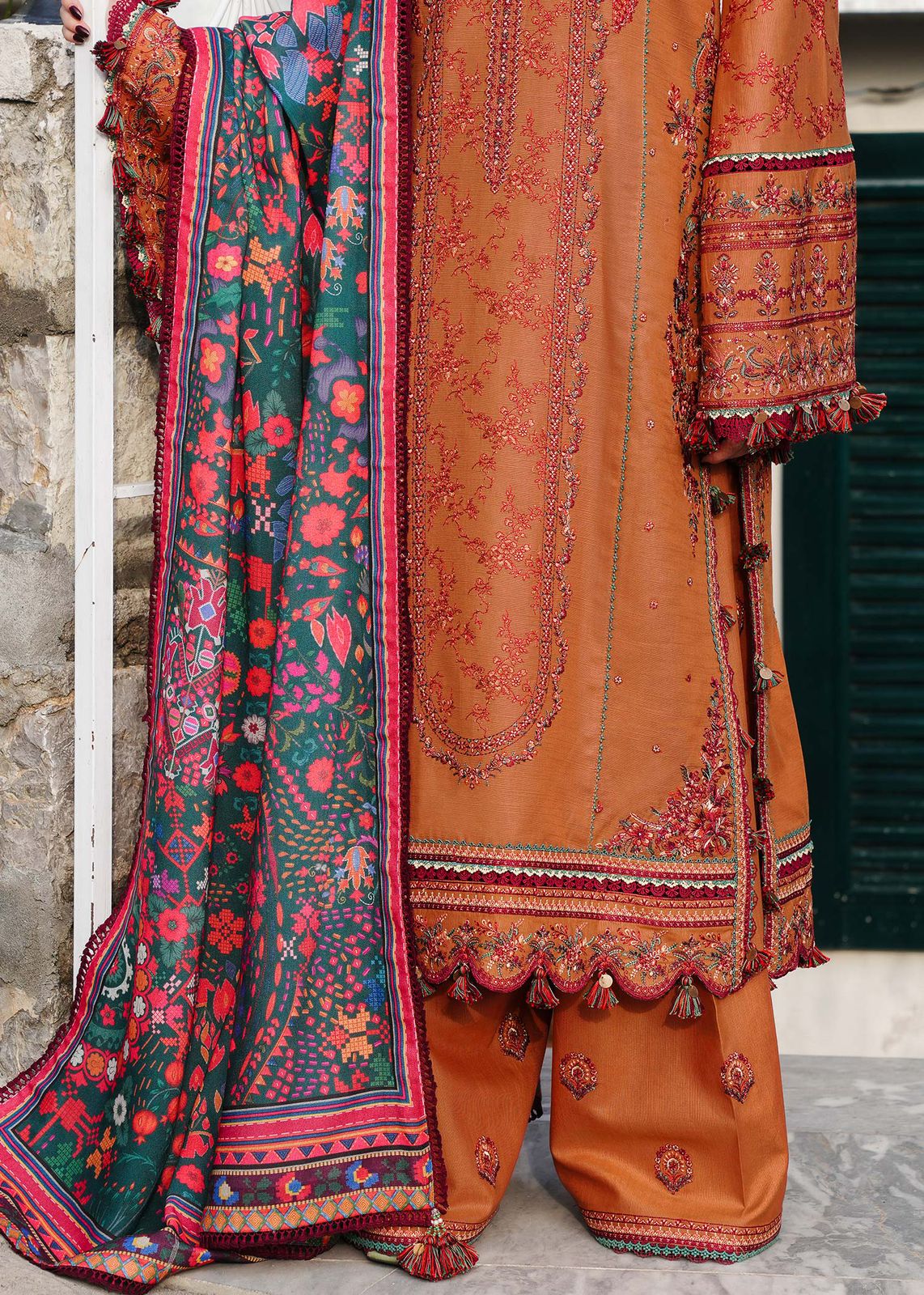 Hussain Rehar Premium Dhanak 3PC Heavy Embroidered Suit with Pashmina Shawl