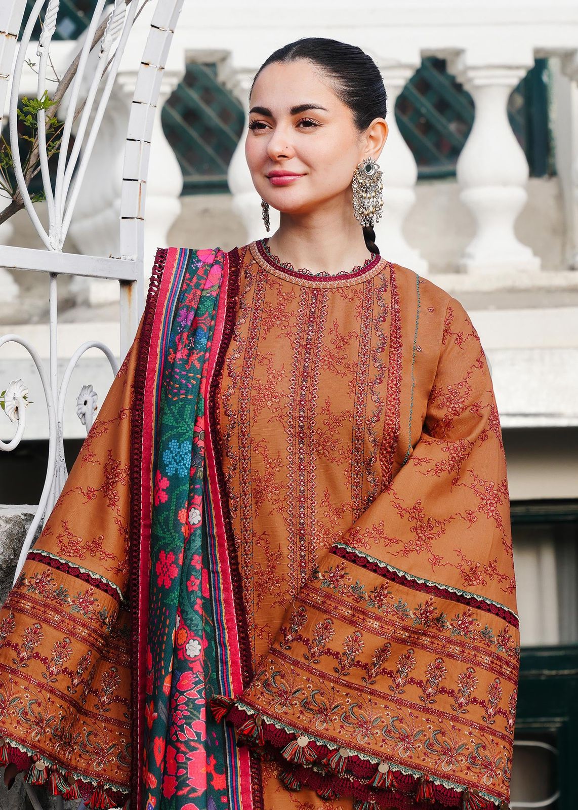 Hussain Rehar Premium Dhanak 3PC Heavy Embroidered Suit with Pashmina Shawl