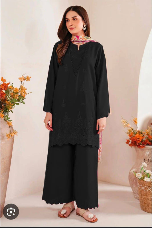 sapphire Dhanak 3-Piece Embroidered Suit