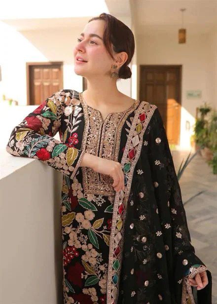 3PC Embroidered Chiffon Suit with Embroidered Back
