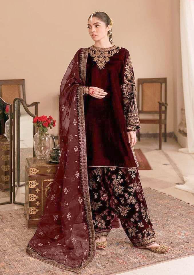 BAROQUE Inspired Luxury Velvet Suit: Heavy Hand-Worked Zari & Sequence Ensemble