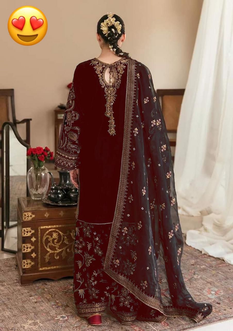 BAROQUE Inspired Luxury Velvet Suit: Heavy Hand-Worked Zari & Sequence Ensemble