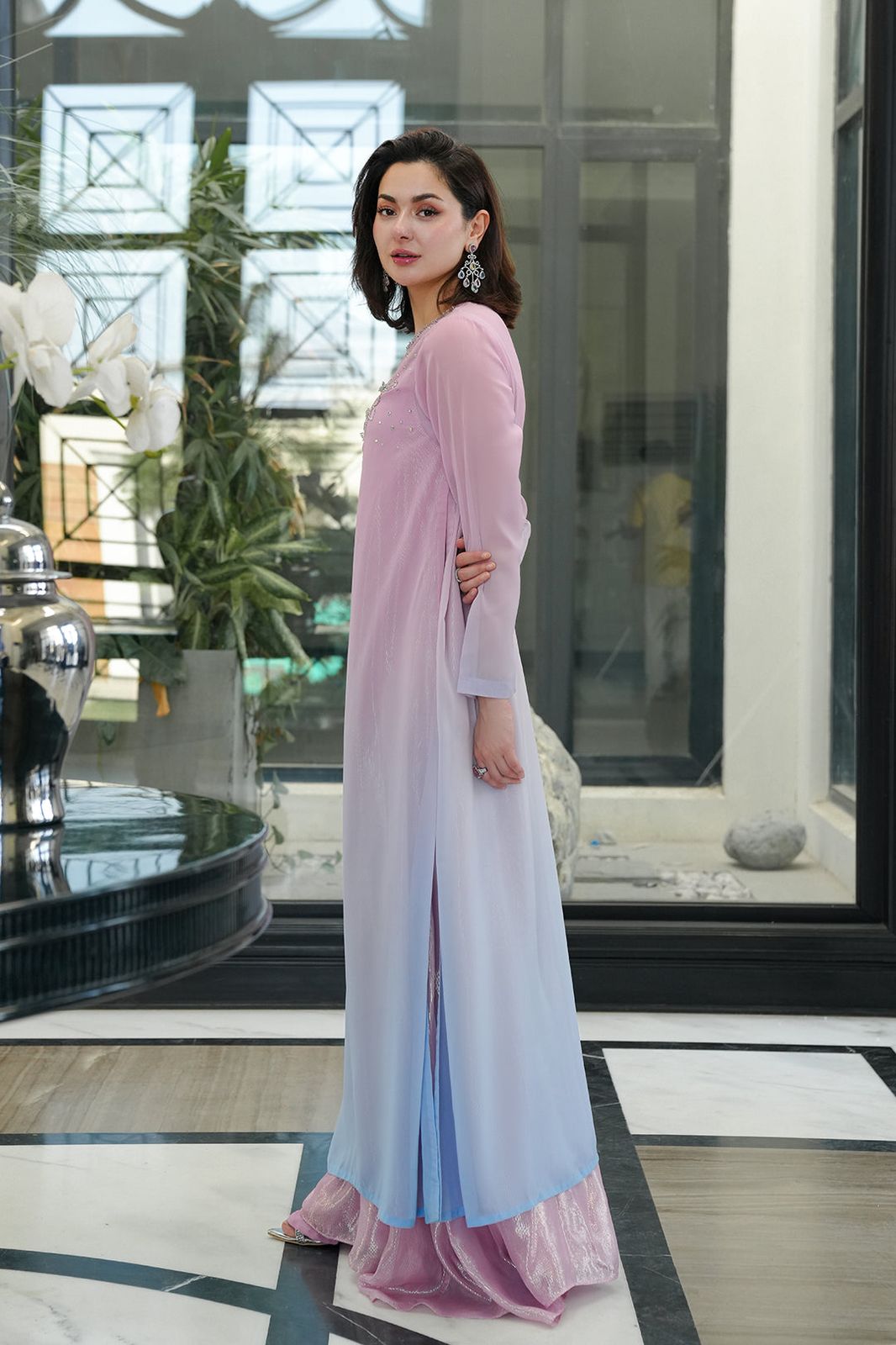 LULUSAR Unstitched Replica Chiffon Suit with Raw Silk Trouser - New Color (55" Length)
