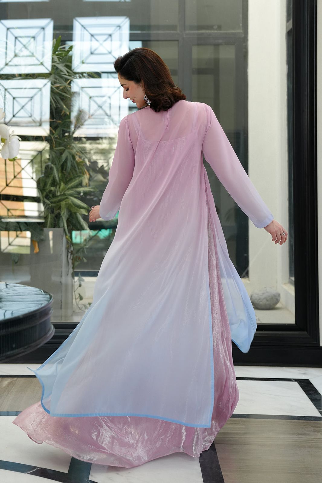 LULUSAR Unstitched Replica Chiffon Suit with Raw Silk Trouser - New Color (55" Length)