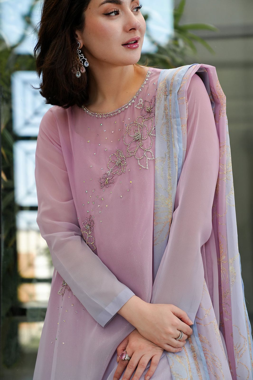 LULUSAR Unstitched Replica Chiffon Suit with Raw Silk Trouser - New Color (55" Length)