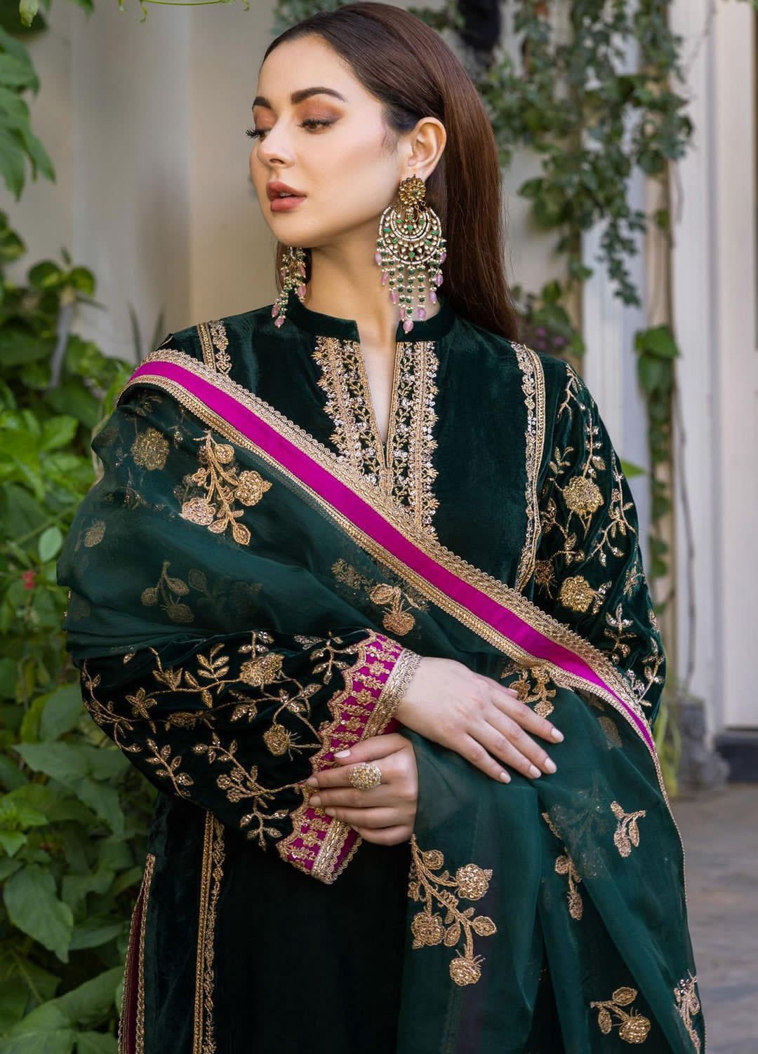 LULUSAR Inspired Unstitched Chiffon Suit with Raw Silk Trouser &amp; Inner (55" Length