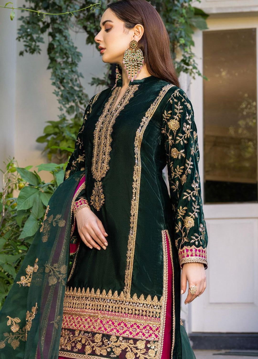 LULUSAR Inspired Unstitched Chiffon Suit with Raw Silk Trouser &amp; Inner (55" Length