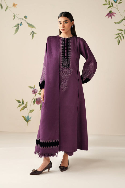 aroque MOST DEMANDING EDITION | 3PC Unstitched Dhank Suit | Heavy Embroidered Patches &amp; Digital Printed Shawl