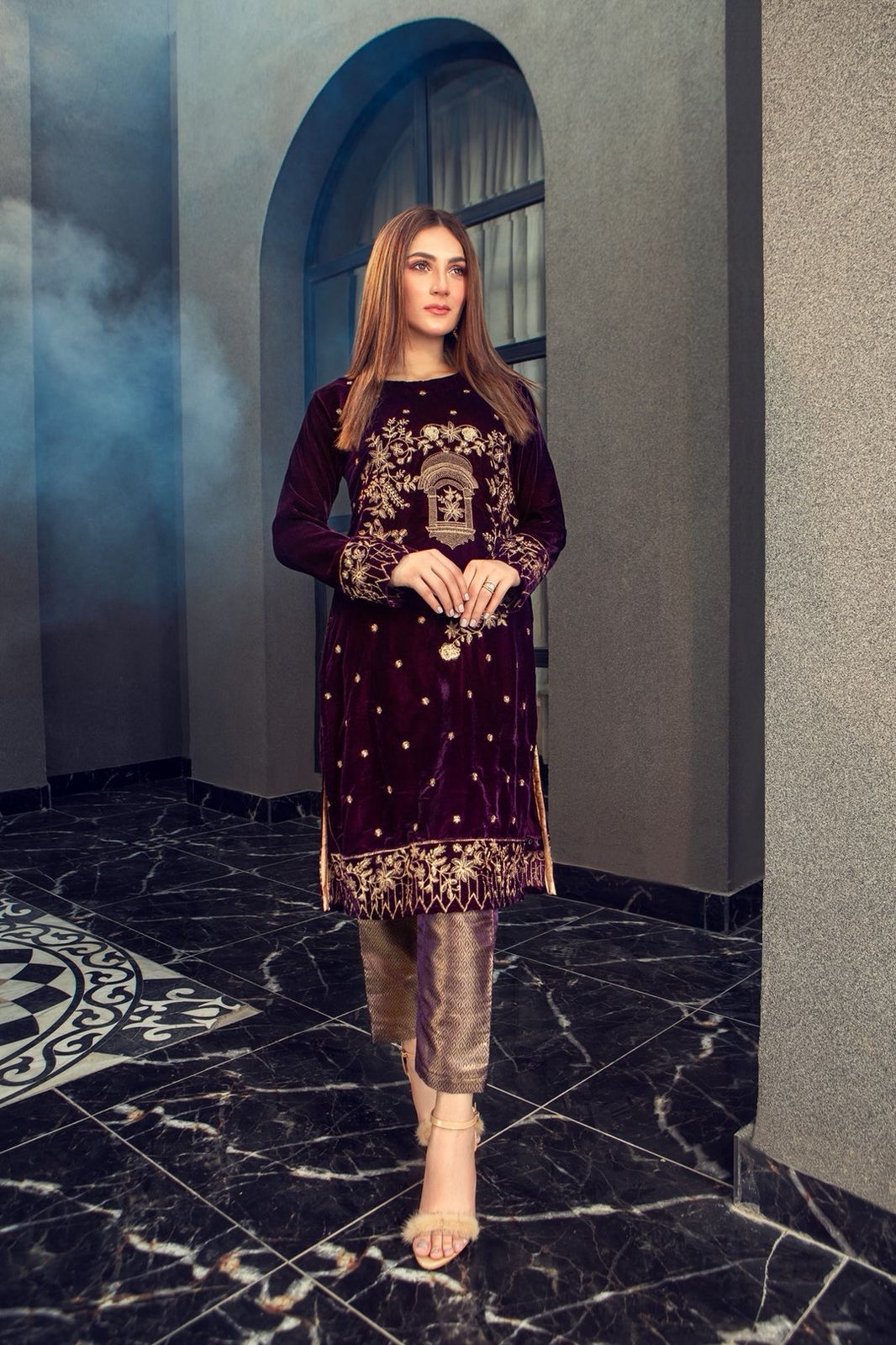 Azure Velvet Luxury Collection Replica | Heavy Embroidered Velvet Suit with Viscose Silk Trouser (3PC)