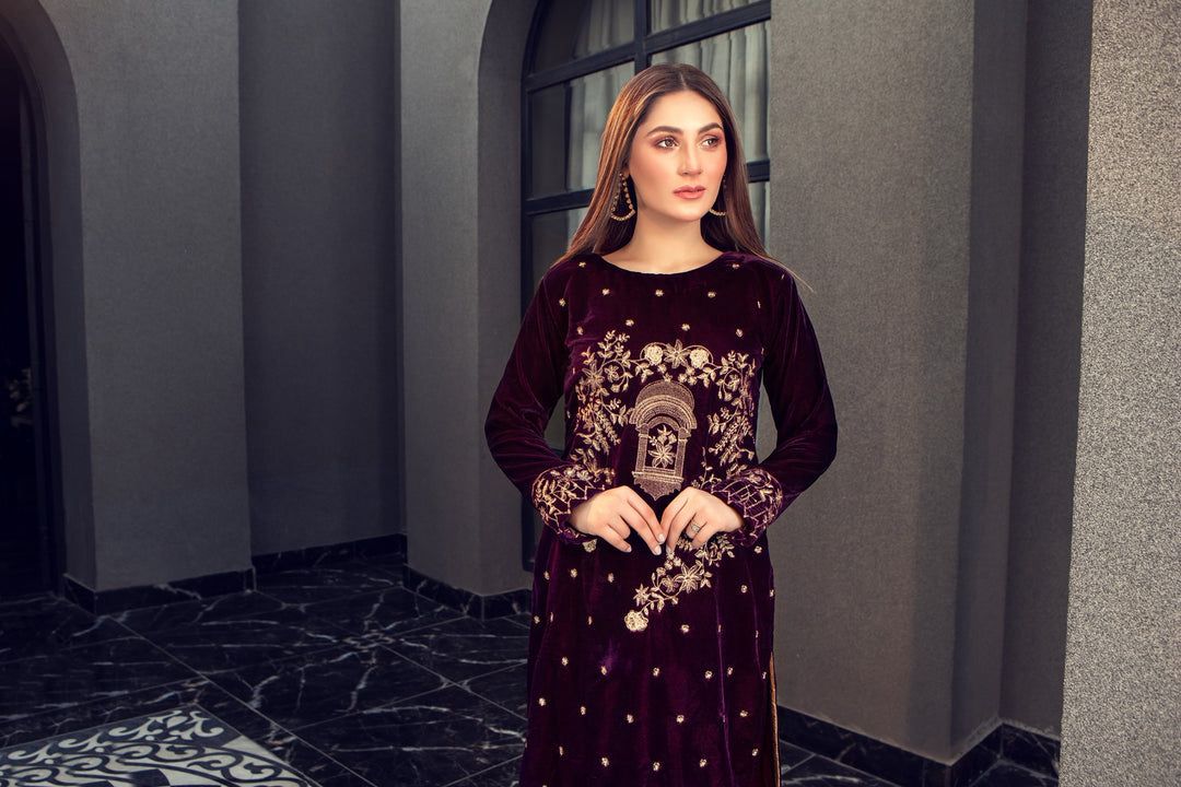 Azure Velvet Luxury Collection Replica | Heavy Embroidered Velvet Suit with Viscose Silk Trouser (3PC)
