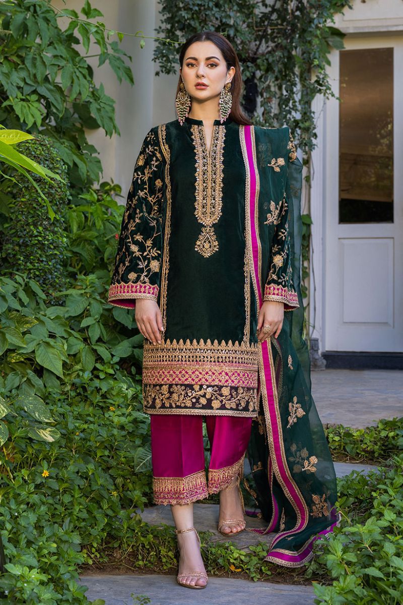 LULUSAR Inspired Unstitched Chiffon Suit with Raw Silk Trouser &amp; Inner (55" Length